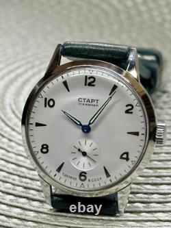 Watch Start Mechanical Wrist Classic Mens Russian Leather Soviet USSR Strap Rare