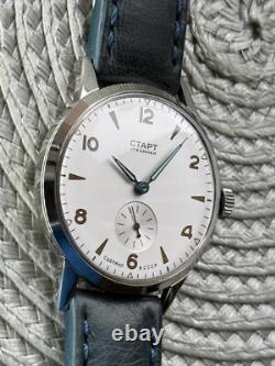 Watch Start Mechanical Wrist Classic Mens Russian Leather Soviet USSR Strap Rare