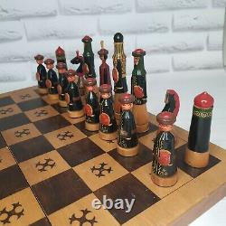 Wooden Soviet chess set, chess board, chess pieces, Russian chess, Vintage Board