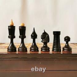 Wooden vintage hand carved soviet chess set USSR russian antique chess
