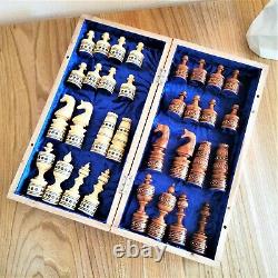 Wooden vintage hand carved soviet chess set USSR russian antique chess