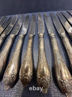 14 Couteaux de Table en Argent Plaqué HEP de l'Époque Soviétique Russe de l'URSS