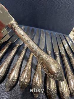 14 Couteaux de Table en Argent Plaqué HEP de l'Époque Soviétique Russe de l'URSS