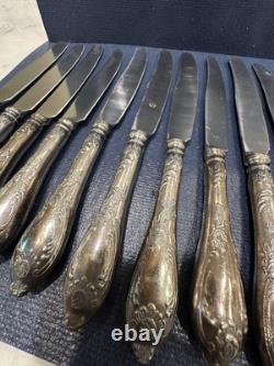 14 Couteaux de Table en Argent Plaqué HEP de l'Époque Soviétique Russe de l'URSS