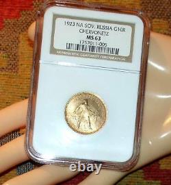 1923 Ngc Ms63 Russe Gold Coin 10 R Premier Chervonetz 1/4 Oz Soviet Russie Urss