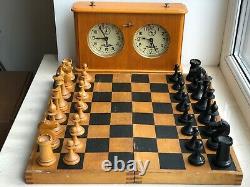 1950 Letton Rare Vintage Urss Soviet Russe En Bois Chess Set Planche Antique