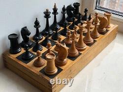 1950 Letton Rare Vintage Urss Soviet Russe En Bois Chess Set Planche Antique