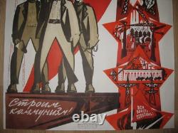 1969 Affiche authentique russe soviétique URSS ? Nous construisons le communisme ? Espace Lénine