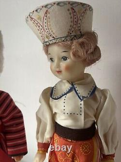 2x Poupée en plastique vintage soviétique russe de l'URSS garçon fille en costume folklorique 12 pouces années 60