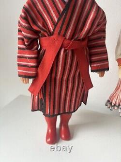 2x Poupée en plastique vintage soviétique russe de l'URSS garçon fille en costume folklorique 12 pouces années 60