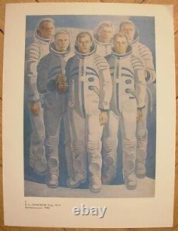 AFFICHE SOVIÉTIQUE RUSSE INTERKOSMOS URSS peinture spatiale illustration cosmonaute