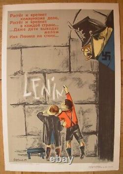 AFFICHE soviétique russe pour enfants Lénine URSS Propagande communiste Anti-nazi