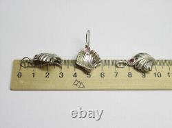 Adorable ensemble vintage soviétique : boucles d'oreilles, pendentif en rubis en argent sterling russe 925 URSS