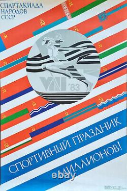 Affiche d'art sportif originale soviétique russe des Spartakiades de l'URSS et des Jeux olympiques de 1983
