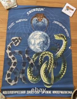 Affiche de propagande SOVIÉTIQUE RUSSE Anti-USA Anti-Guerre URSS 1985 serpent cobra liberté