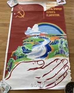 Affiche de propagande SOVIÉTO-RUSSE URSS vtg 1985 nature
