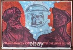Affiche de propagande soviétique russe de l'URSS cosmique vintage extrêmement rare 1966