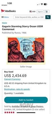 Affiche de propagande soviétique russe de l'URSS cosmique vintage extrêmement rare 1966