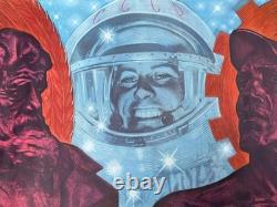 Affiche de propagande soviétique russe de l'URSS cosmique vintage extrêmement rare 1966