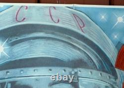 Affiche de propagande soviétique russe de l'URSS cosmique vintage extrêmement rare 1966
