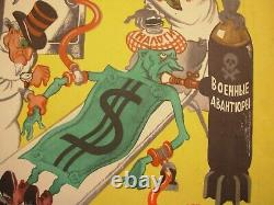 Affiche originale soviétique de propagande anti-dollar américain Guerre froide URSS
