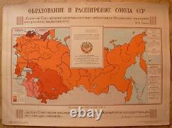 Affiche originale soviétique russe de 1946 : Formation et expansion de l'URSS - Carte de propagande