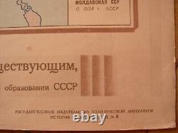 Affiche originale soviétique russe de 1946 : Formation et expansion de l'URSS - Carte de propagande