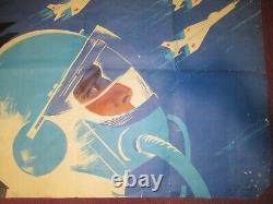 Affiche originale vintage de 1967 de l'URSS soviétique russe : pilote de chasseur à réaction dans l'espace