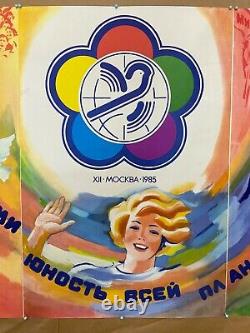 Affiche originale vintage de l'URSS de 1985 pour les Jeux olympiques de la paix des enfants soviétiques
