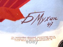 Affiche soviétique russe 1948 Très rare, 100% original