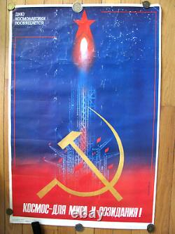 Affiche soviétique russe vintage de 1984 TRÈS RARE! 100% original! ESPACE