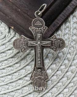 Amulette RARE Ancienne en Argent 875 Crois Jesus Religion Chrétienne Russe Soviétique