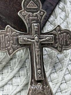 Amulette RARE Ancienne en Argent 875 Crois Jesus Religion Chrétienne Russe Soviétique