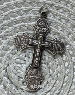 Amulette RARE Ancienne en Argent 875 Crois Jesus Religion Chrétienne Russe Soviétique