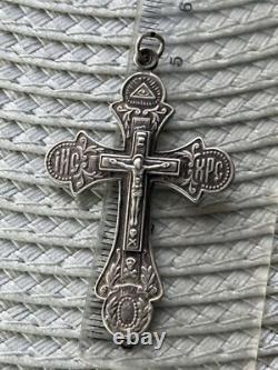 Amulette RARE Ancienne en Argent 875 Crois Jesus Religion Chrétienne Russe Soviétique
