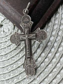 Amulette RARE Ancienne en Argent 875 Crois Jesus Religion Chrétienne Russe Soviétique
