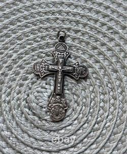 Amulette RARE Ancienne en Argent 875 Crois Jesus Religion Chrétienne Russe Soviétique