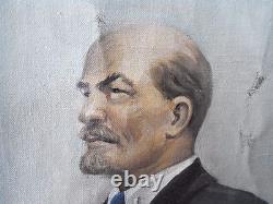 Ancienne grande peinture soviétique russe à l'huile sur toile LENINE en plein air URSS années 1970