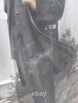 Ancienne grande peinture soviétique russe à l'huile sur toile LENINE en plein air URSS années 1970