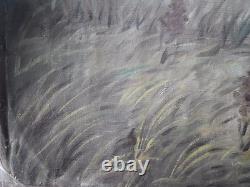 Ancienne grande peinture soviétique russe à l'huile sur toile LENINE en plein air URSS années 1970