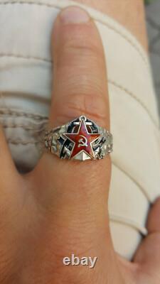 Anneau en argent émaillé de la Marine soviétique de Russie