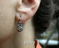Antique Soviétique De Russie 583 14k Diamant Boucles D'oreilles En Or Rose