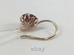 Awesome Vintage Rare Urss Soviétique Russe Rose Gold Boucles D’oreilles Ruby Stone 583 14k