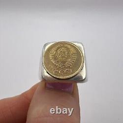 BIJOUX POUR HOMMES VINTAGE DE L'URSS Bague en argent sterling 875 Pièce soviétique russe Taille 9.5