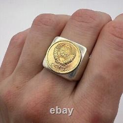 BIJOUX POUR HOMMES VINTAGE DE L'URSS Bague en argent sterling 875 Pièce soviétique russe Taille 9.5
