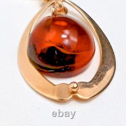 BOUCLES D'OREILLES VINTAGE RUSSES EN OR ROSE ET AMBRE BALTIQUE 583 SIGNÉES URSS