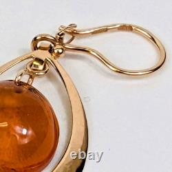 BOUCLES D'OREILLES VINTAGE RUSSES EN OR ROSE ET AMBRE BALTIQUE 583 SIGNÉES URSS