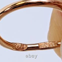 BOUCLES D'OREILLES VINTAGE RUSSES EN OR ROSE ET AMBRE BALTIQUE 583 SIGNÉES URSS
