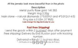 Bague Diamant Or Russe Or Massif Rose Or 14k 585 2.3g Urss Soviet Style Vintage