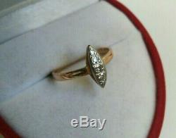 Bague Vintage Diamant Naturel Yakoutie Urss Rose & Or Blanc 583 14k Star Russe